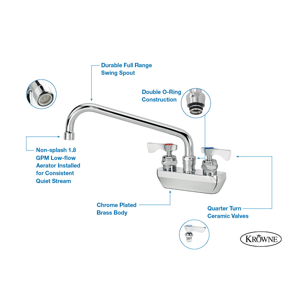 4" CENTER WALL MOUNT FAUCET W/ 3-1/2" WIDE GOOSENECK SPOUT