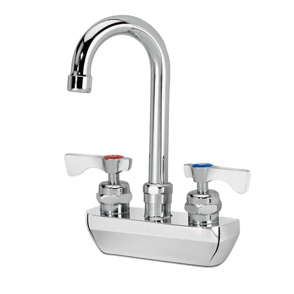 4" CENTER WALL MOUNT FAUCET W/ 3-1/2" WIDE GOOSENECK SPOUT