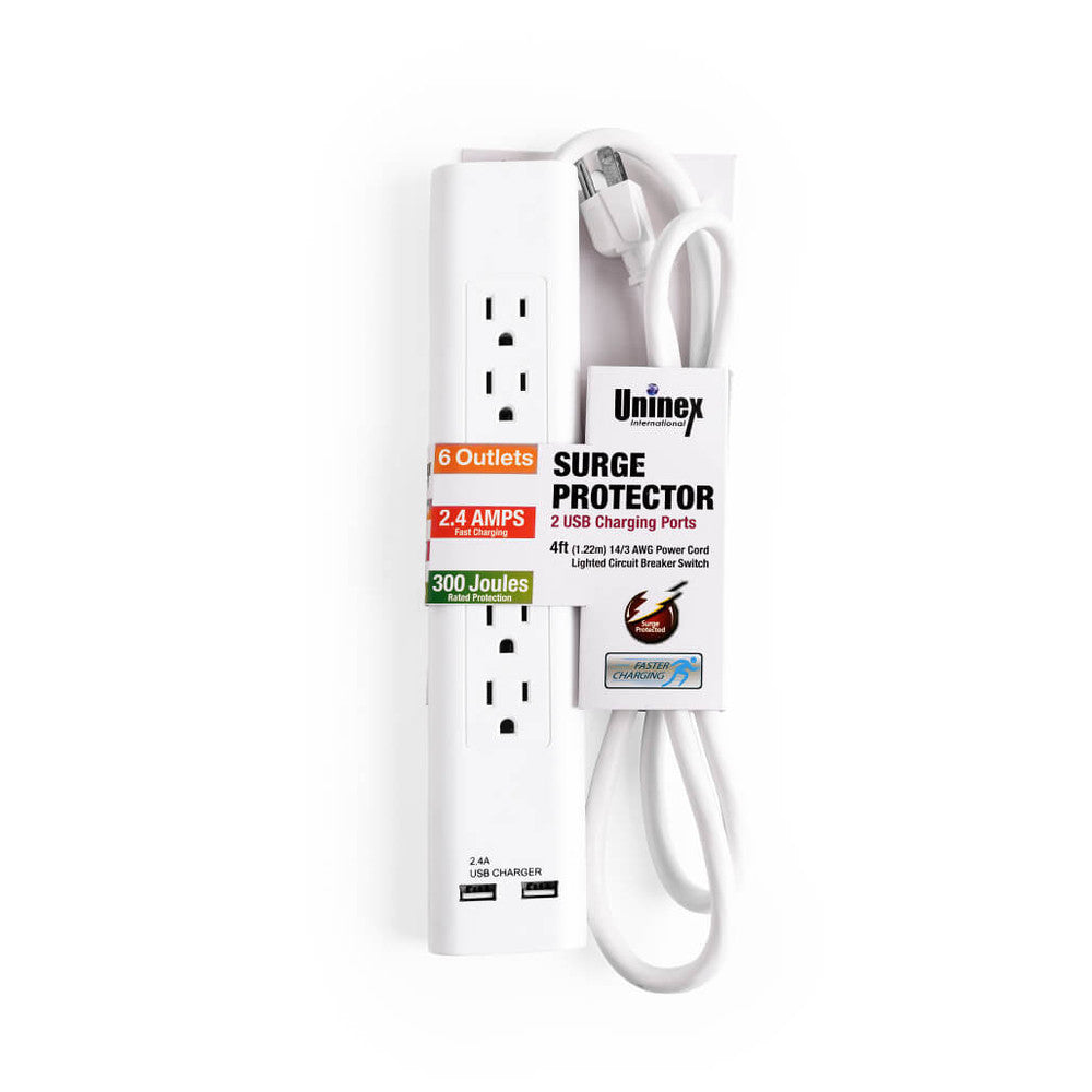 SURGE PROTECTOR 4FT.6 O/L UL 2 USB PORT 300 JOULES W/BREAKR