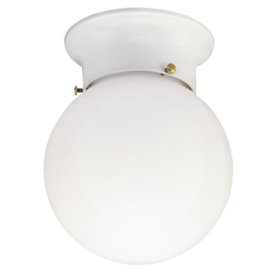 {H}6"WHT GLOBE CEIL FIXTURE 60w A-19 BULB W/WHITE GLASS