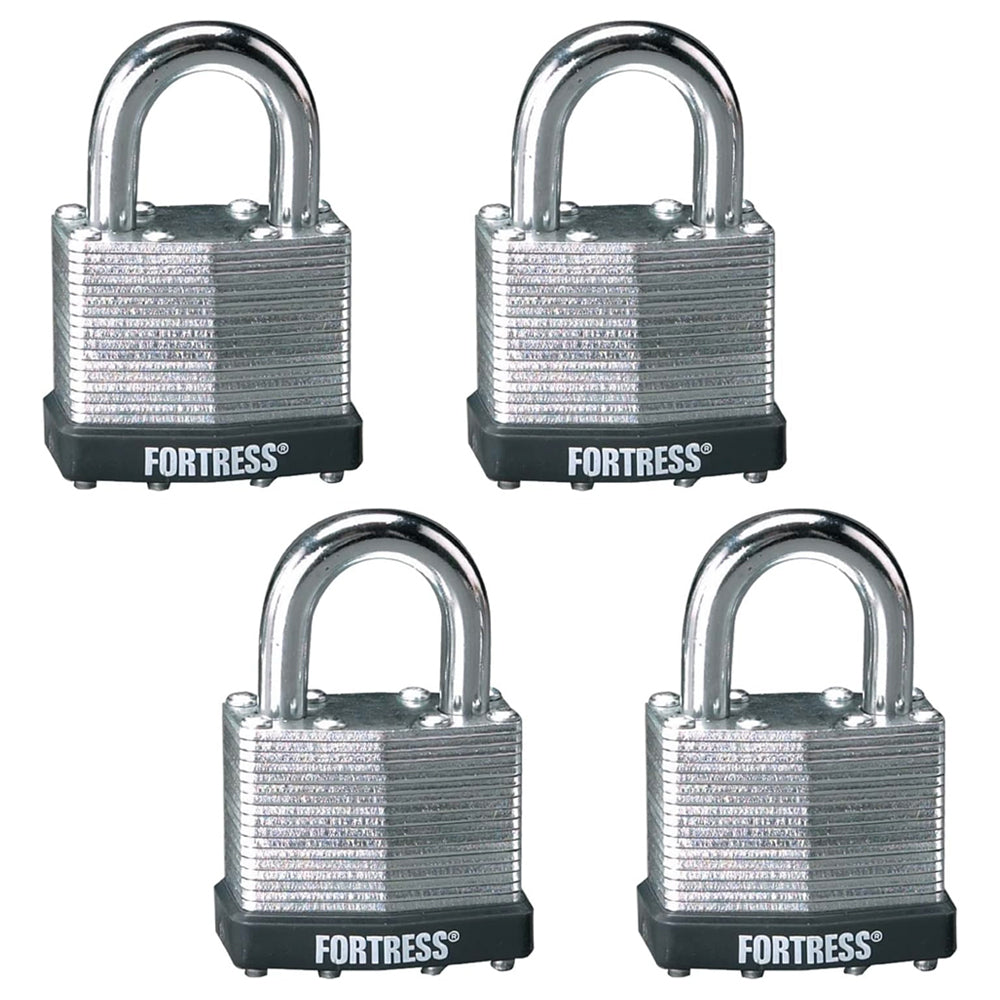 4 PACK 1-1/2 IN. WIDE FORTRESS OUTDOOR PADLOCK WITH KEY, LAMINATED STEEL, KEYED-ALIKE