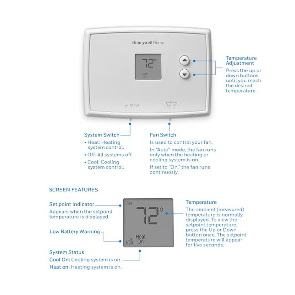 HONEYWELL HOME HEAT AND COOL  NON-PROGRAM DIGITAL THERMOSTAT