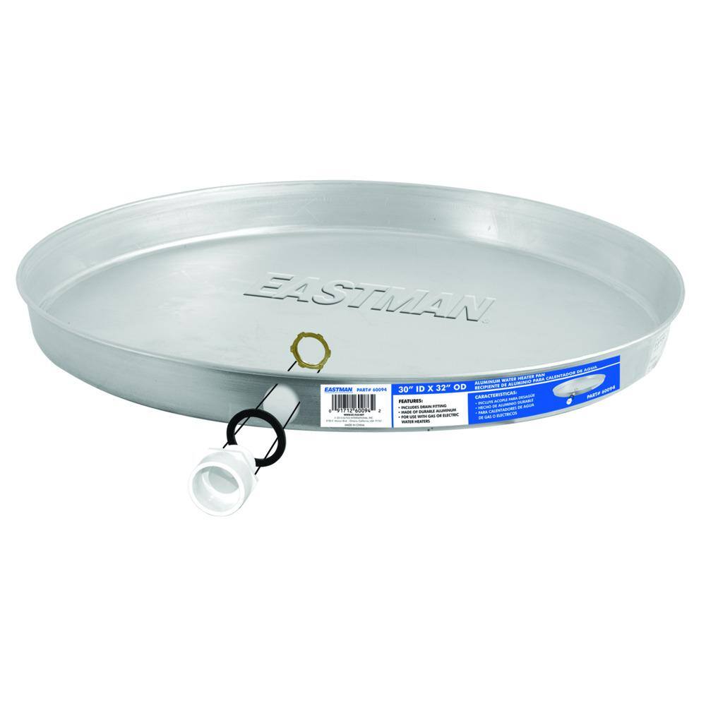 30" ALUMINUM WATER HEATER PAN W/DRAIN ADAPTER-F/GAS HEATERS