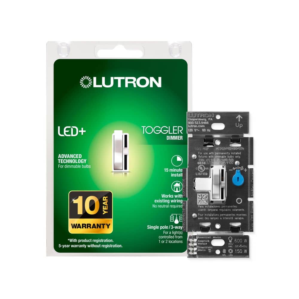 WH TOGGLER CL P/S DIMMER-SP/3W600w INC HAL/150 CFL LED/120v