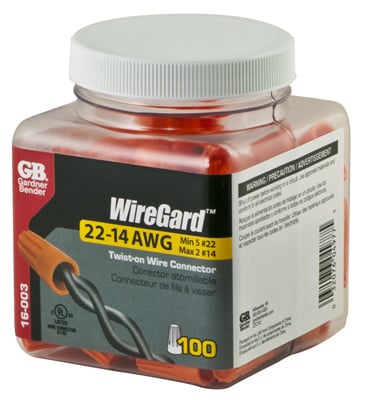 WIREGARD ORANGE TWIST-ON WIRE CONNECTOR #22-#14 AWG  100/JAR