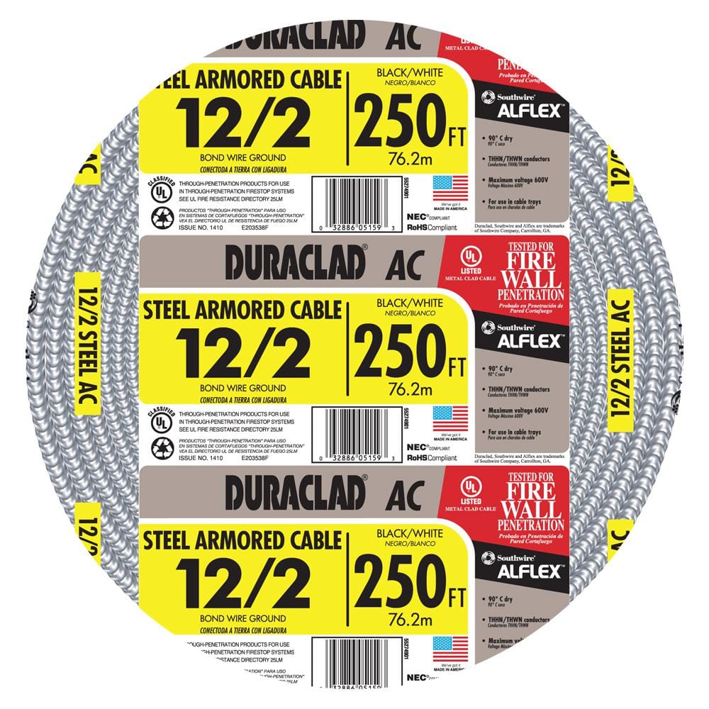 12-2 250'STL BX CABLE         61.91#/ROLL-STL ARMORED CABLE