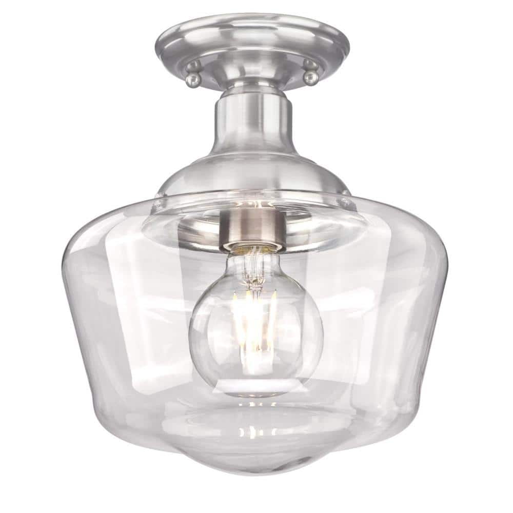 9"SEMI-FLUSH LIGHT FIXTURE B/NWITH-CLEAR GLASS SCHOOL HOUSE