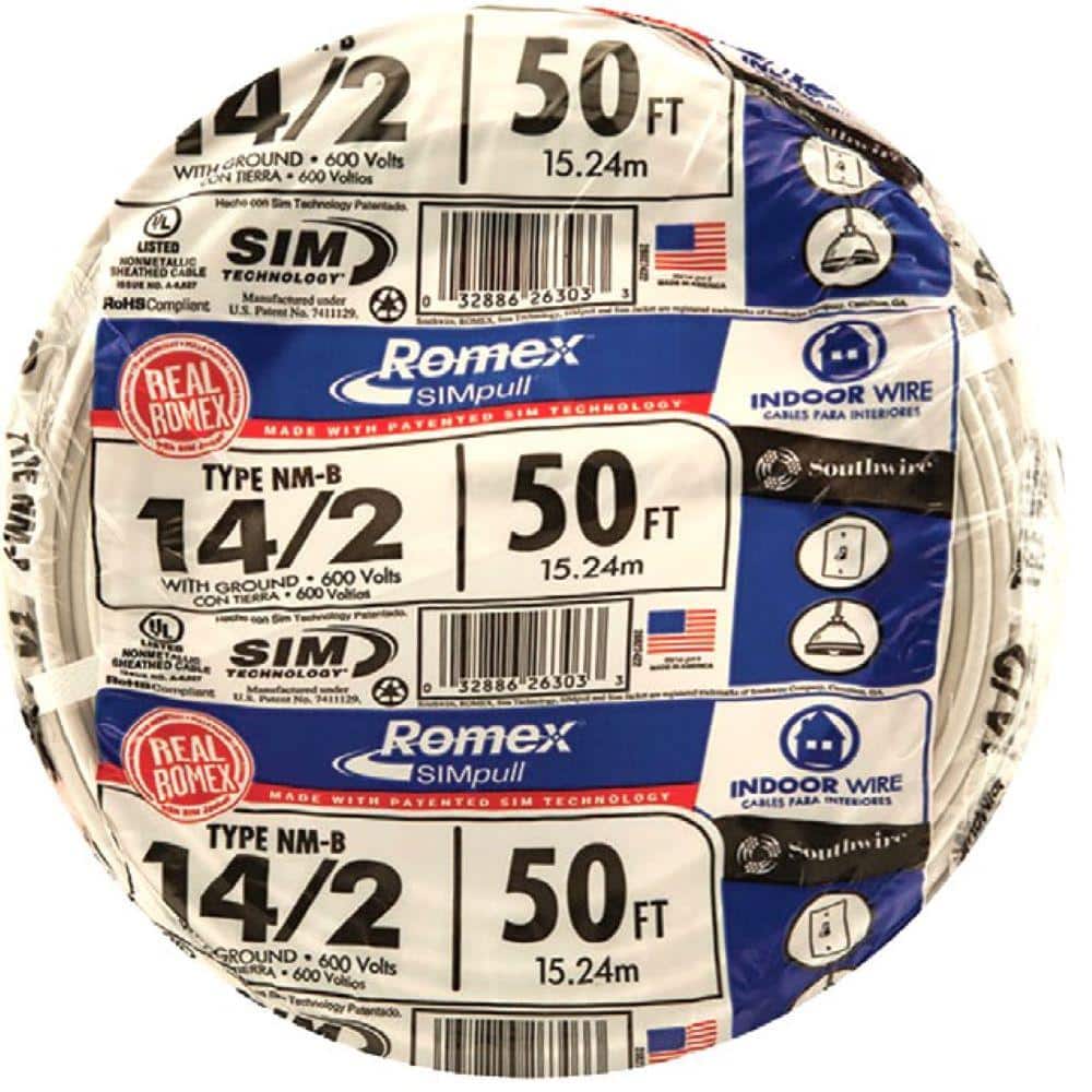 50' 14/2 ROMEX W/G CABLE      COPPER NM-B W/GROUND WIRE