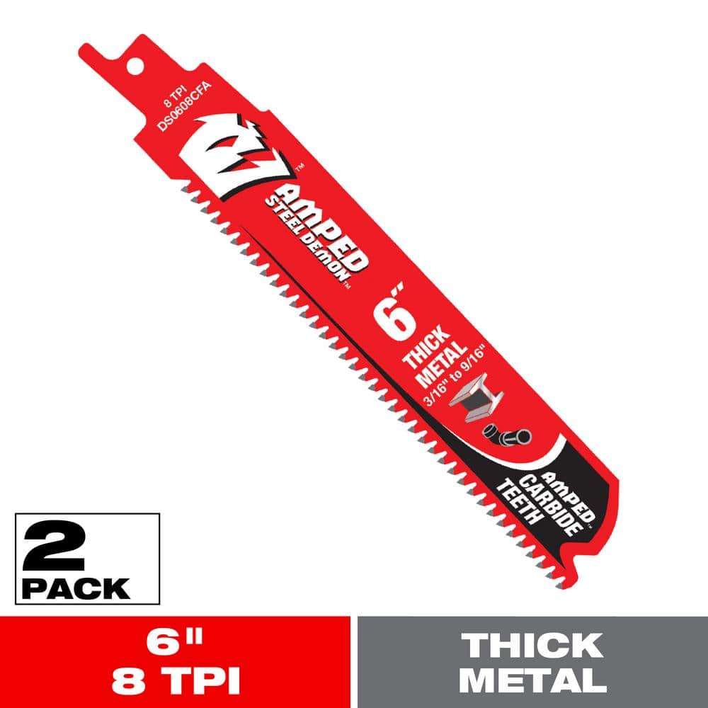 * 2PK 6" 8TPI CARBIDE TEETH   RECIP SAW BLADE  THICK METAL