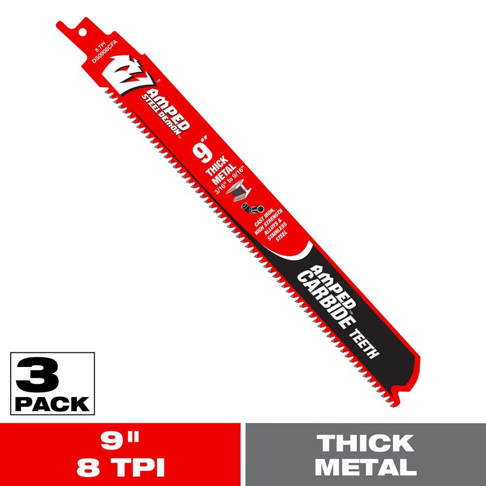 3PK 9" 8TPI AMPED SAW BLADE   CARBIDE TOOTH HEAVY METAL