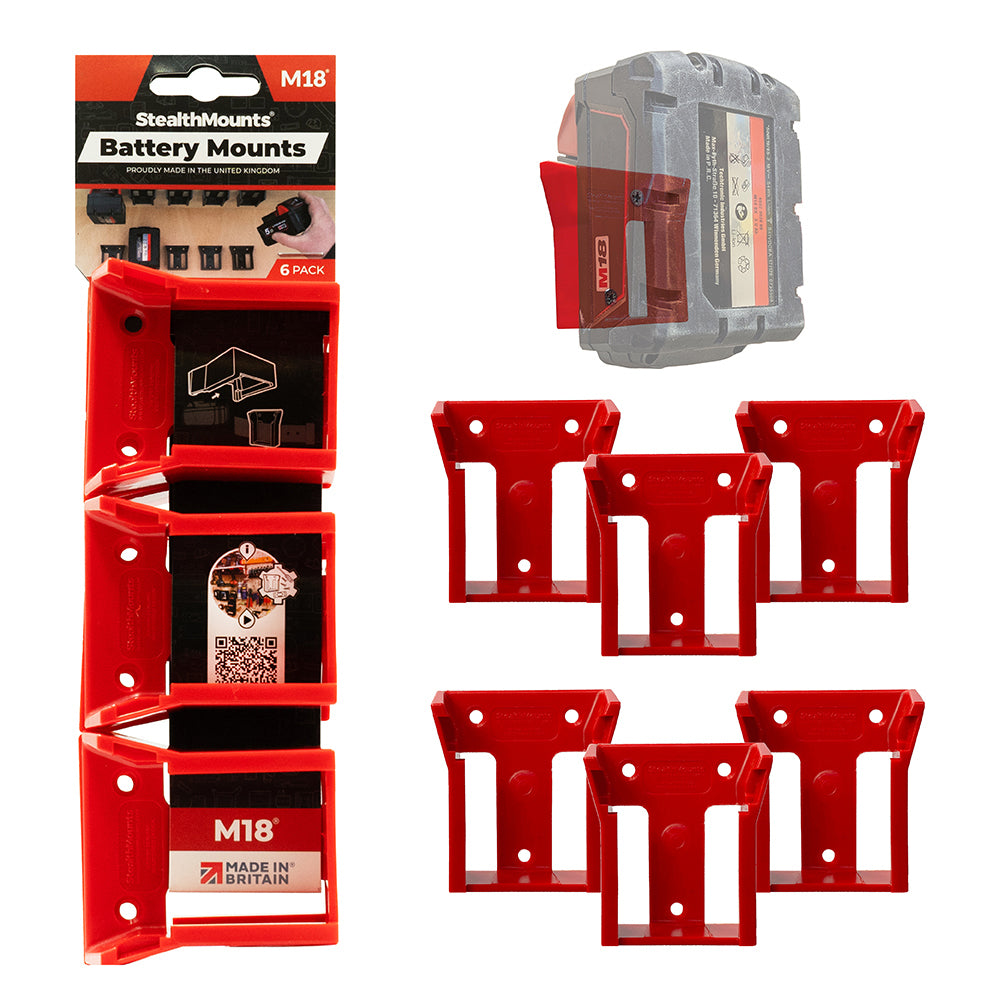 STEALTHMOUNTS BATTERY MOUNTS  FOR MILWAUKEE M18  RED  6-PACK
