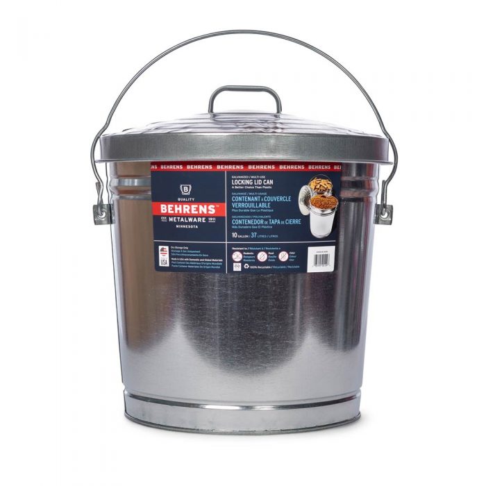 <C> 10g GALV TRASH PAIL W/COVEGALVANIZED SHEET W/LOCKING LID