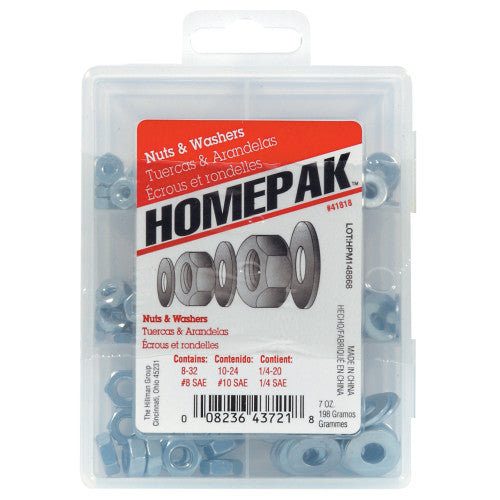 NUT & WASHER ASSORTMENT-CD    3 NUT SIZES & 3 WASHER SIZES