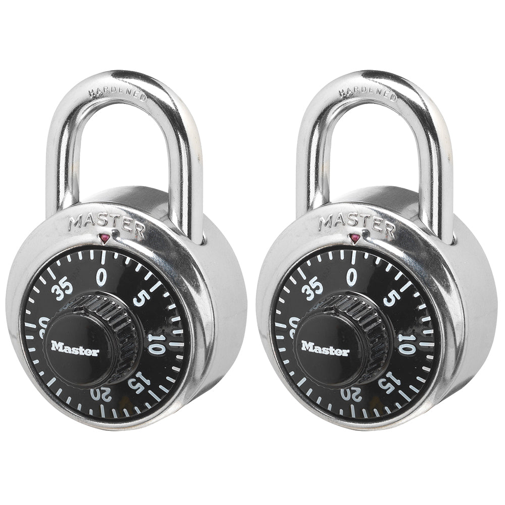 Master Lock 1-7/8in (48mm) Wide Combination Dial Padlock; 2-Pack