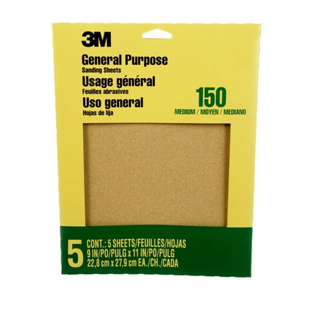 5PK 150GRIT 9X11 SAND PAPER   ALUMINUM OXIDE