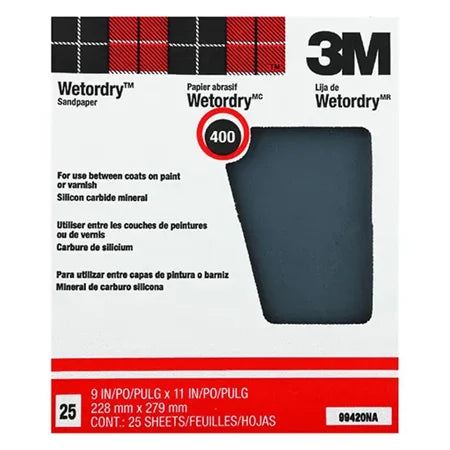 25PK 400GRIT WET OR DRY       9X11 SANDPAPER