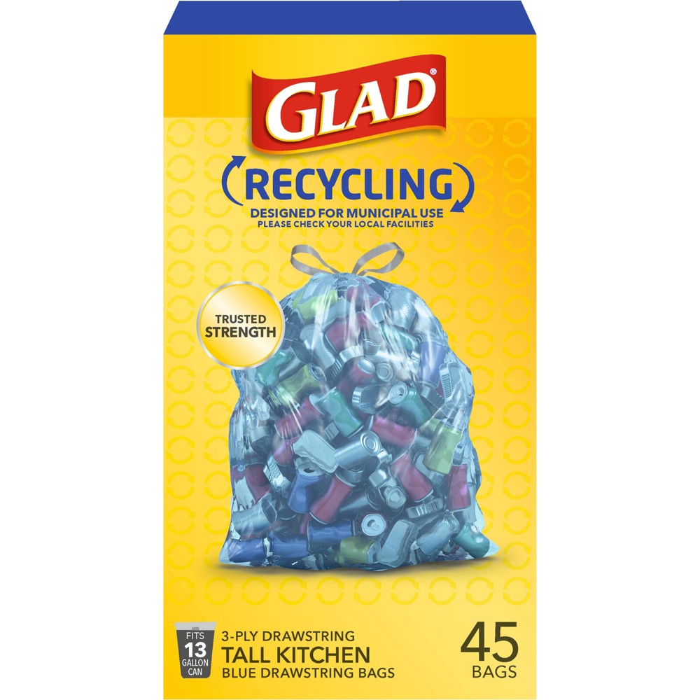 <R> GLAD 13gal RECYC.TALL BLUEBLUE DRAWSTRING  KITCHEN BAGS