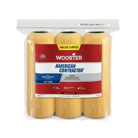 9" AMERICAN CONTRACTOR 1/2"   NAP PAINT ROLLER COVER  3-PACK
