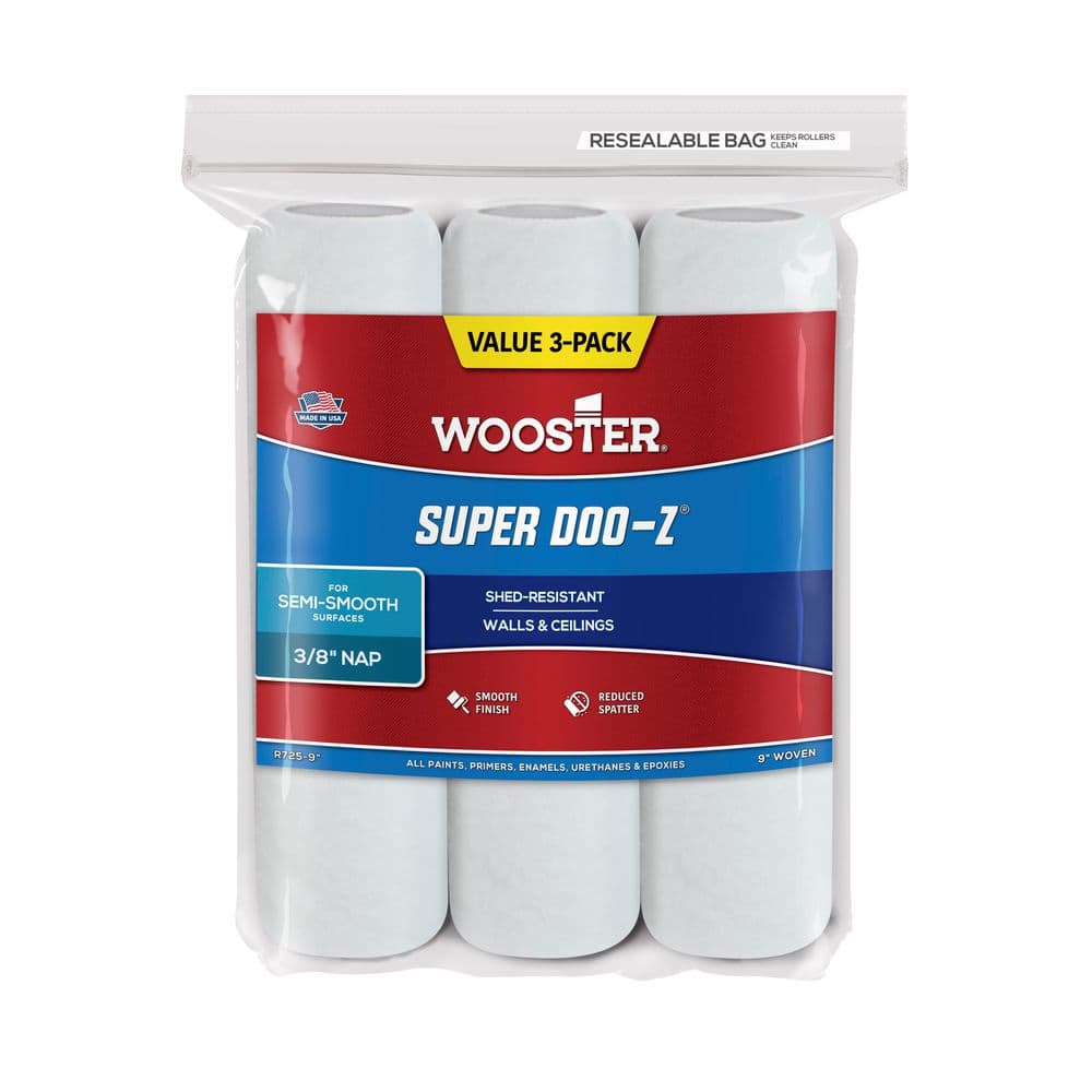 9" SUPER DOO-Z 3/8" NAP       PAINT ROLLER COVER  3-PACK
