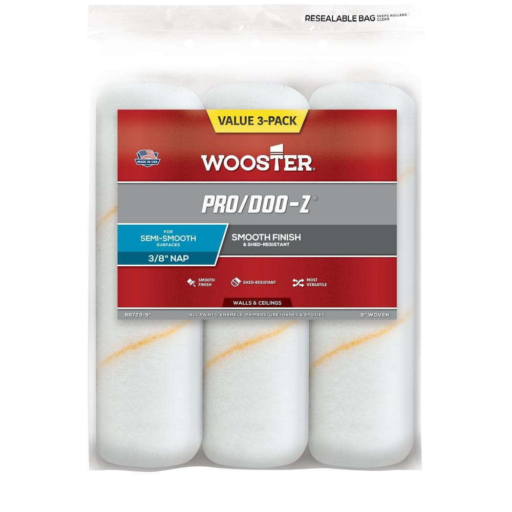 9" PRO/DOO-Z 3/8" NAP         PAINT ROLLER COVER  3-PACK