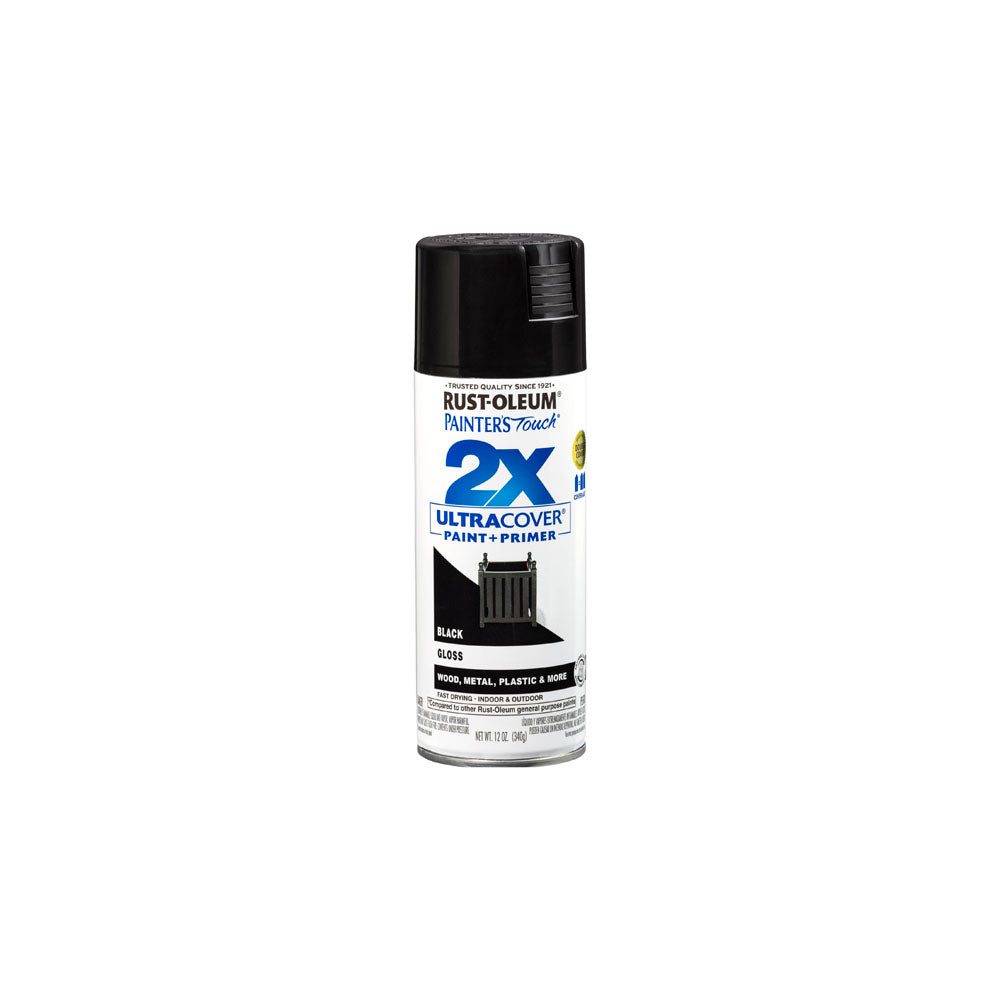 12 OZ. PAINTERS TOUCH 2X ULTRACOVER SPRAY PAINT GLOSS BLACK