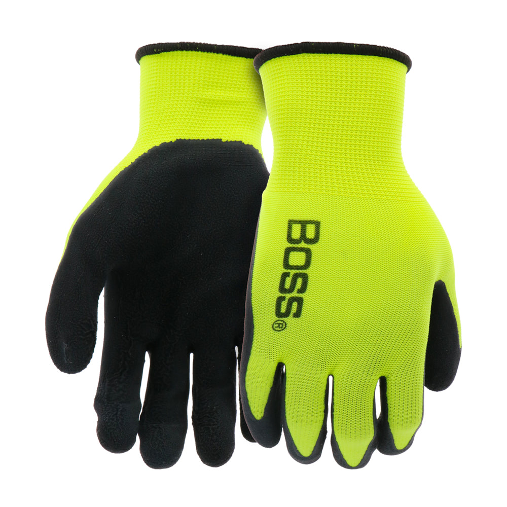 LARGE TACTILE GRIP, POLYESTER KNIT LATEX, HI-VIS YELLOW GLOVES