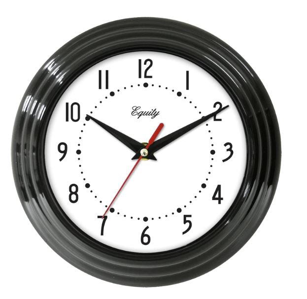 8"RD BLK AA WAL CLOCK         6.5"BLK FACE/QUARTZ/INDOOR