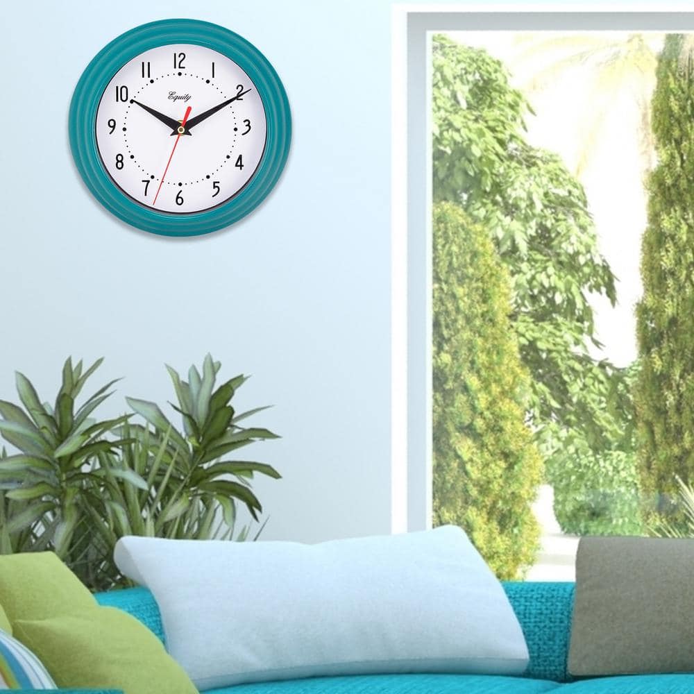 <C> 8"WALL CLOCK TEAL AA BATTEQUARTZ/INDOOR