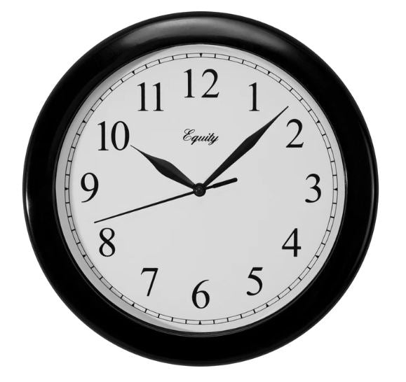 10"RD BLK AA WAL CLOCK        8.5 BLK FACE/QUARTZ/INDOOR
