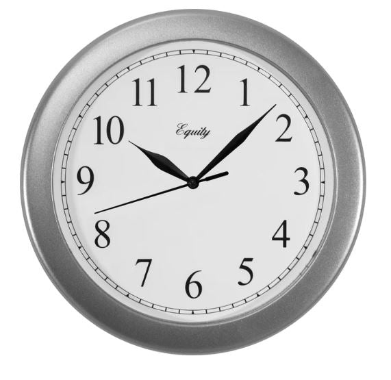 10"RD SLV AA WAL CLOCK        8.5 SLV FACE/QUATZ/INDOOR